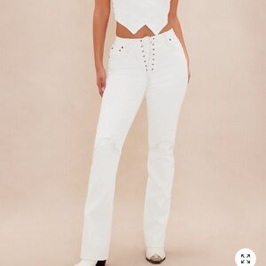 Western White Lace-Up Leather Pants
